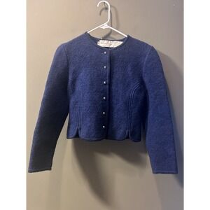 Vintage The Eagles Eye Wool Cardigan Sweater Jacket Blue Silver Button Size 8
